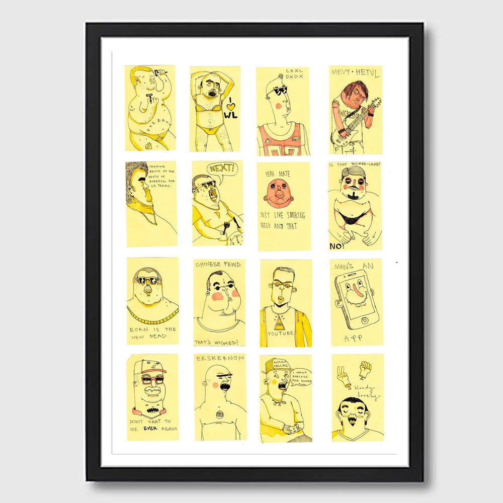 Post It Dudes Framed A3 Print