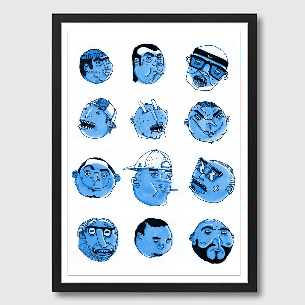 Blue Talking Heads Framed A3 Print