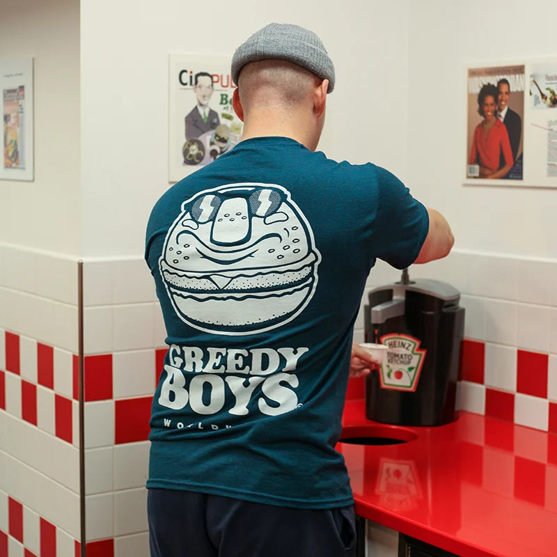 Greedy Boys - White on Blue