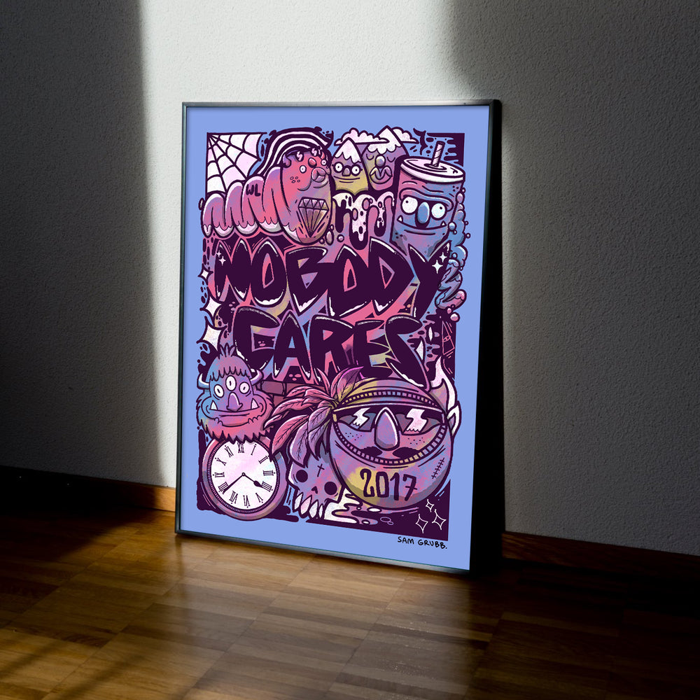 Nobody Cares Blue Framed A3 Print