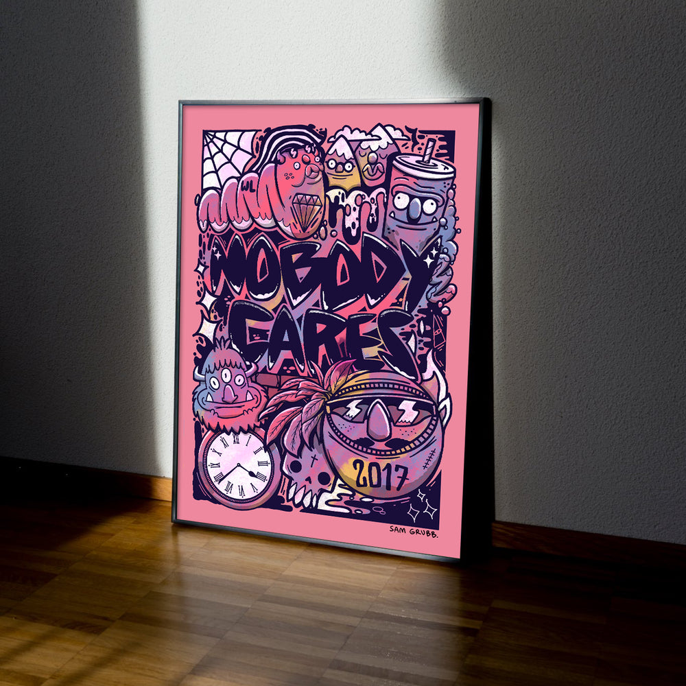Nobody Cares Pink A3 Print