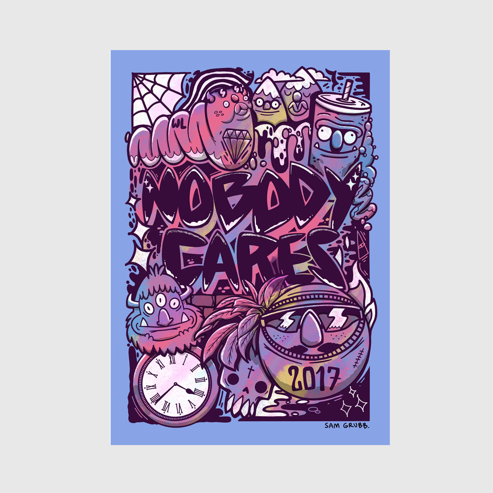 Nobody Cares Blue A4 Print