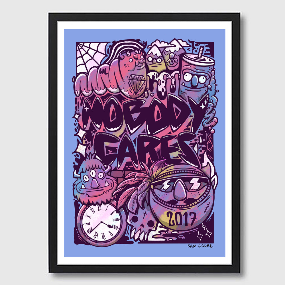 Nobody Cares Blue Framed A3 Print