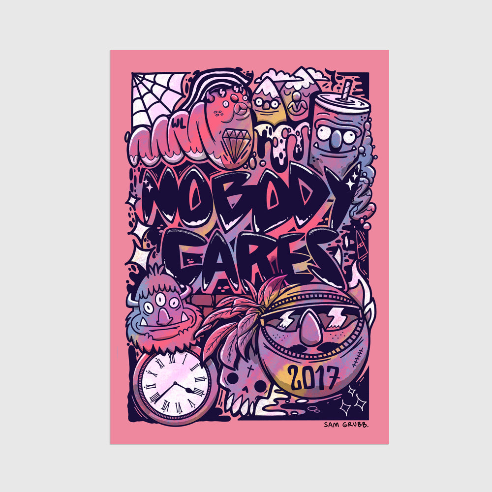 Nobody Cares Pink A3 Print