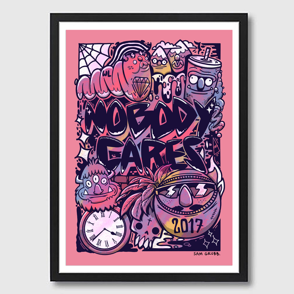 Nobody Cares Pink Framed A3 Print