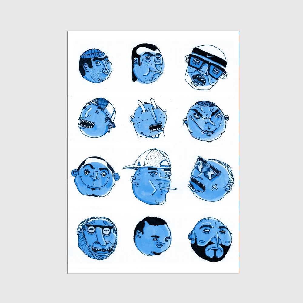 Blue Talking Heads A3 Print