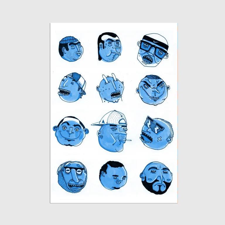 Blue Talking Heads A4 Print